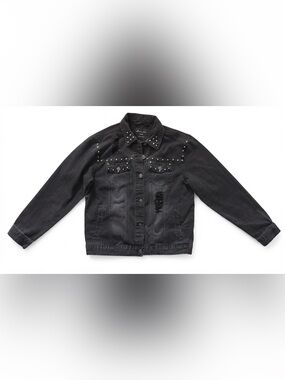 Endless Love Black Studded Distressed Denim Jacket Grunge Moto M